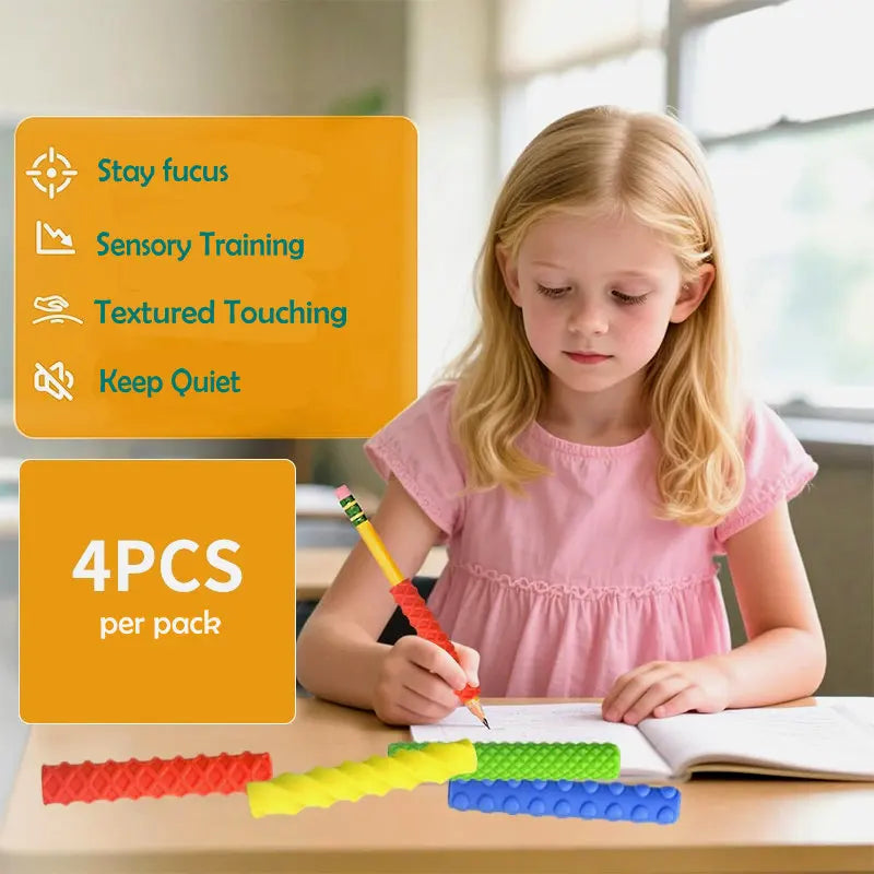 Silicone Textured Pencil Grips Sensory Fidget Toy For ADHD Autism Stress Relief Finger Skills Training Kids Adults Class Office