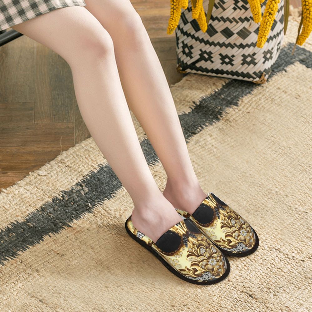 Custom Vintage Baroque Prints Greek Ornament Golden Meander Meandros Soft Scuff Memory Foam Slippers Women Hotel House Shoes