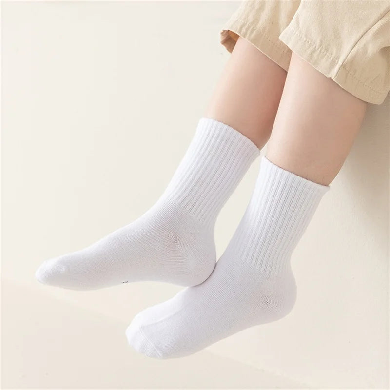 5Pairs/Set 3-13Years Baby Girls Boys Casual Sports Socks Soild Soft Cotton Four Season School Socks Black White Gray Kids Socks