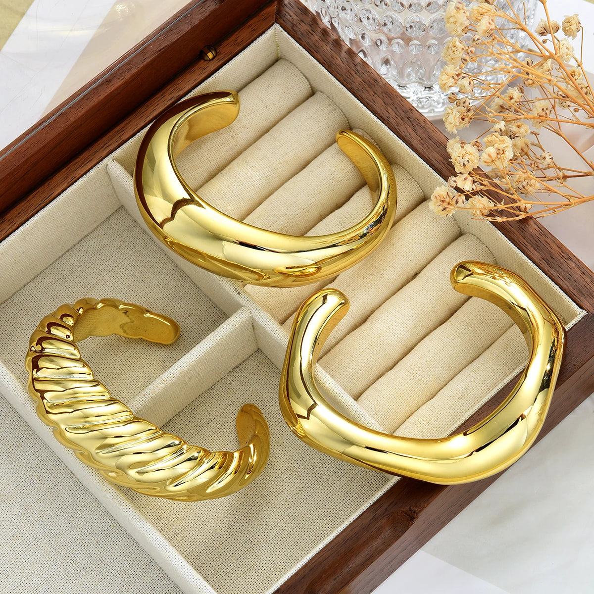 3 Styles Creative Smooth Water Drop Bangles Punk Irregular Chunky Gold Color Thick Cuff Bracelet Women Men Hand Jewelry Gift New
