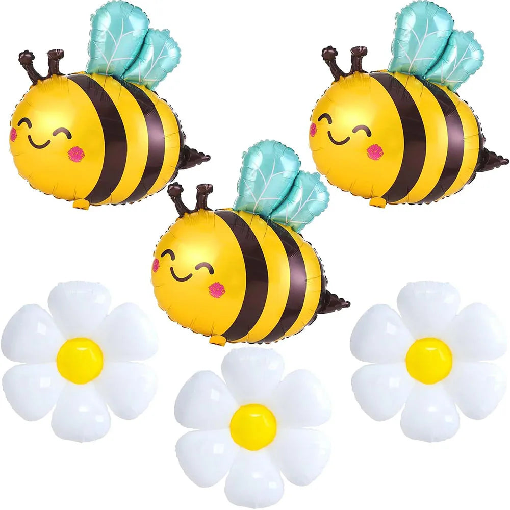 Bee Balloon and Daisy Flower Balloon Garland kit Aluminum Foil Baloon Pink Yellow Ballon for Bee Theme Birthday Party Decoration