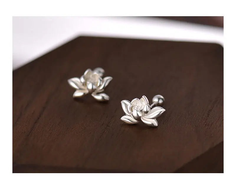 YILUOCD 925 Sterling Silver Lotu Flower Stud Earrings Vintage Tassel  Flower Earrings for Women Cute Sweet Irregular Jewelry