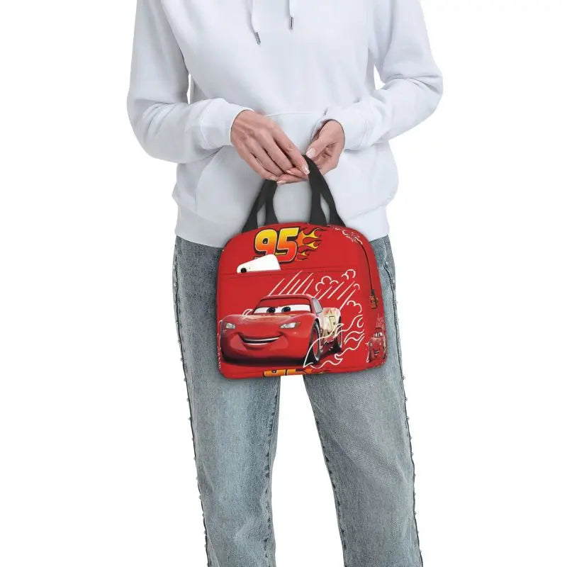 Custom Car 95 Lightning Mcqueen Insulated Lunch Bag for Women Resuable Racing Car Thermal Cooler Bento Box Office Picnic Travel
