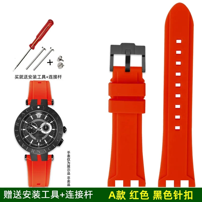 Rubber Watch Band For Versace V-RACE DUAL Series Strap Silicone Watch Accessories 24mm Waterproof Belt Notch Special Concave