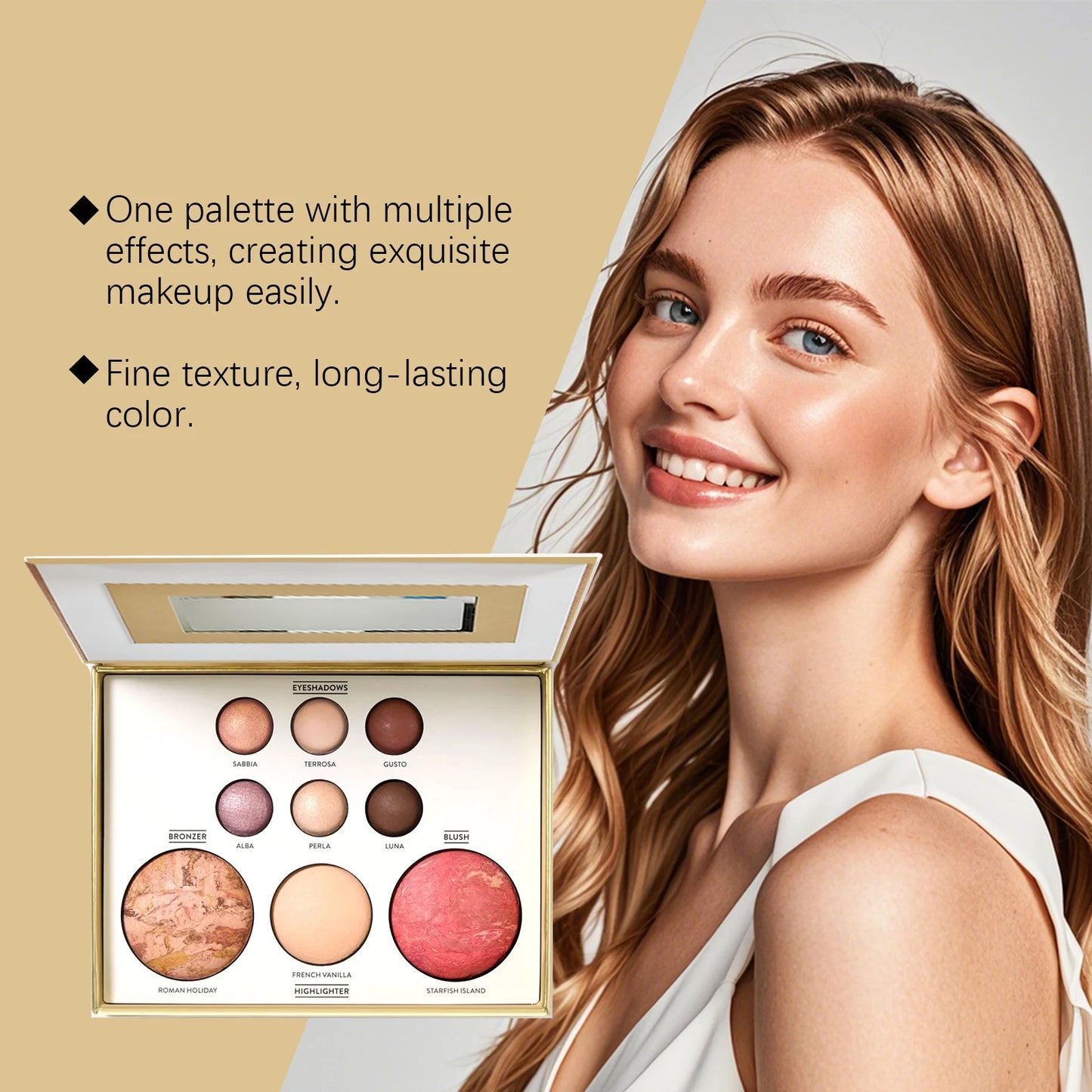 Multicolor Baked Powder Makeup Set Waterproof Brightening Setting Concealing Smudge Proof with 3 Pcs Brushes Valentine's Day Gif