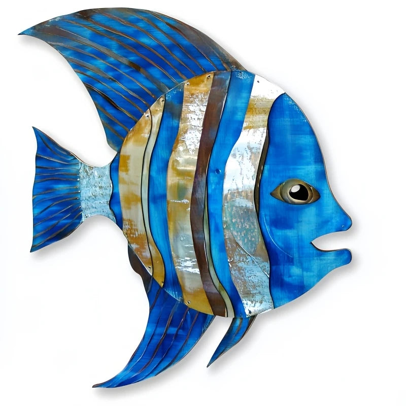 2D Wooden Fish Nautical Walls Beach Art Walls Hang Decorated Marine Themed Retro blue Fish Family Bathroom Pendants Gifts