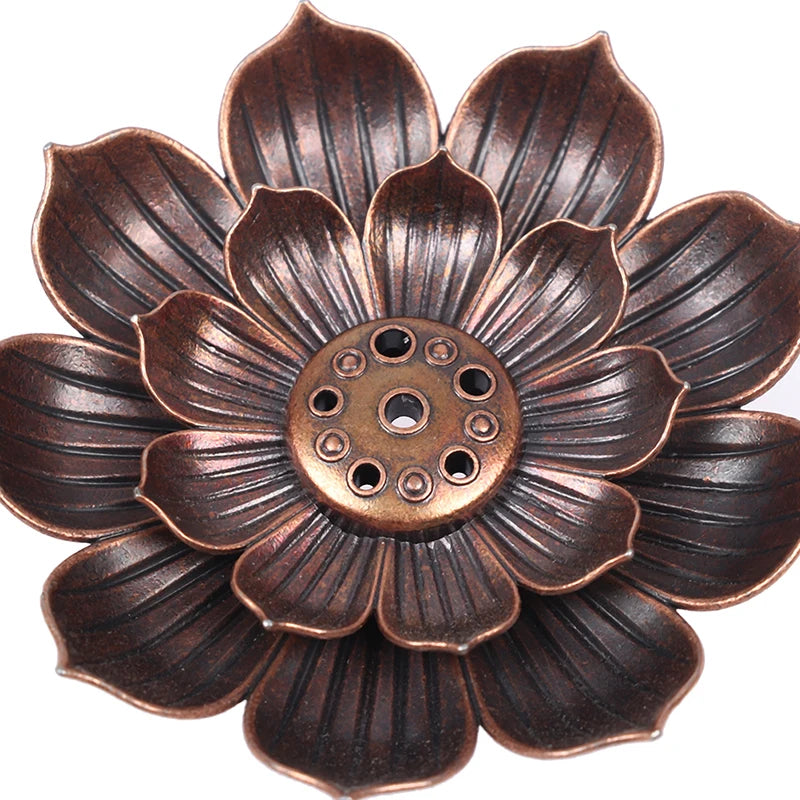 1PCS Alloy Incense Burner Stick Holder Buddhism Lotus Line Incense Plate Sandalwood Coil Base Temples Yoga Studios Home Decor