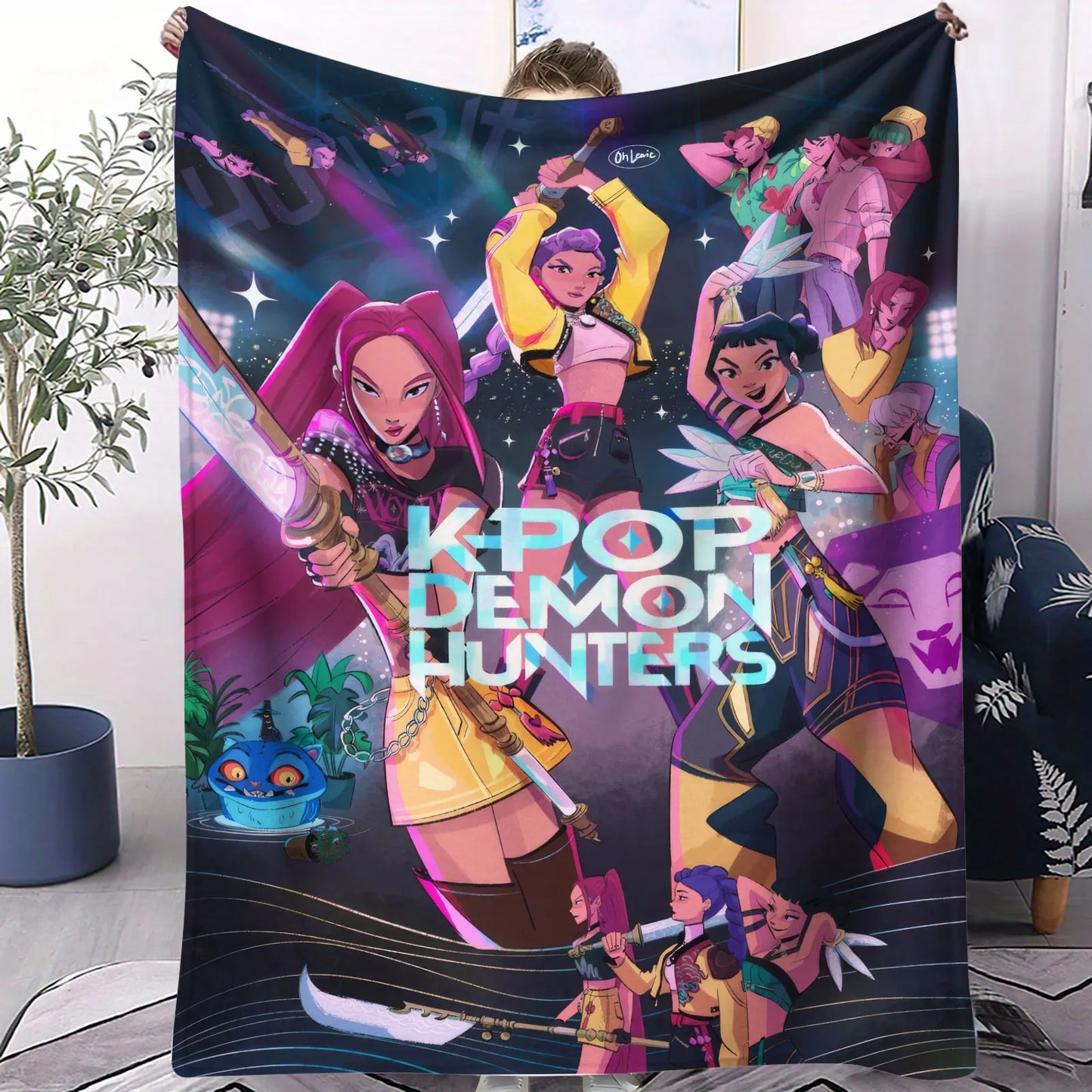 K Pop Demon Hunters Blanket Flannel Blanket Hot Anime Fan Gift Warm for Home Sofa Cover Camping Travel Multifunctional Blanket