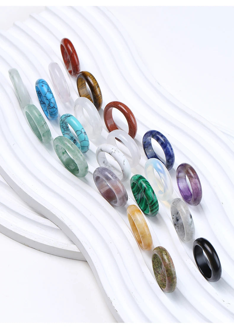 1 Pc Natural Crystal Stone Band Rings Amethyst Agate Obsidian Finger Solid Ring Women Men Minimalist Energy Healing Jewelry Gift