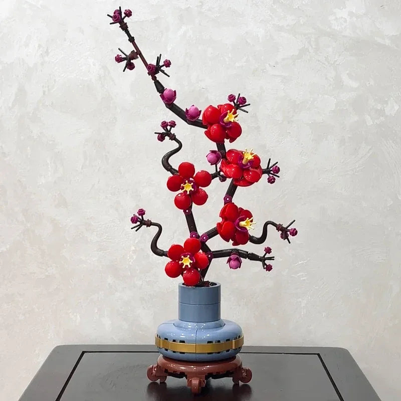 Creative Plum Blossom 10343 10369  Lucky Flower Building Blocks Orchid Chrysanthemum Bricks Toy Gift For Kids Adult 10344 10368