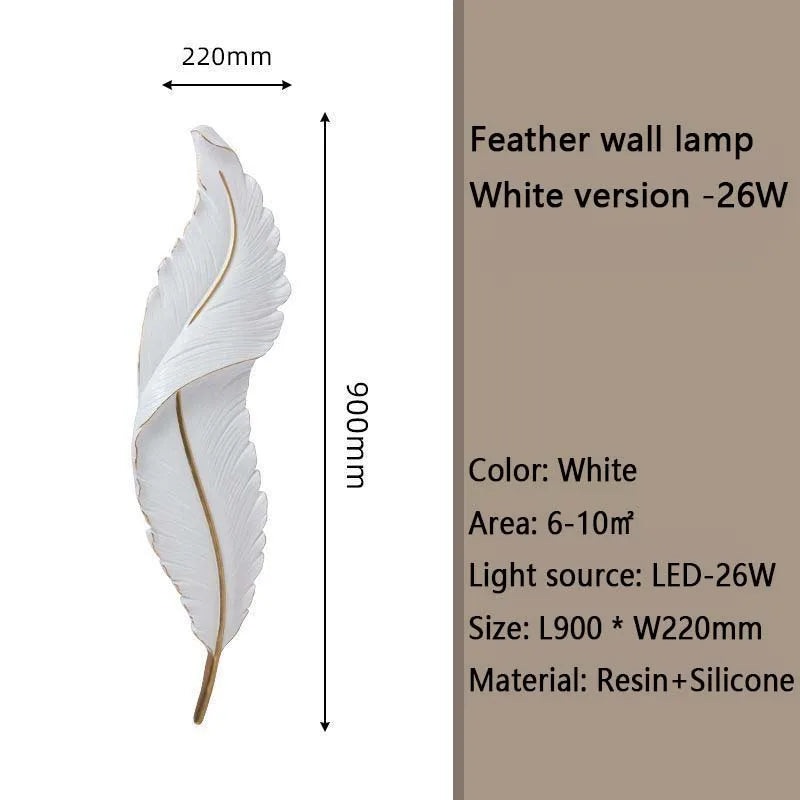 Nordic feather wall lamp, living room, bedroom, headboard, foyer, creative feather lamp, resin aisle, minimalist background ligh