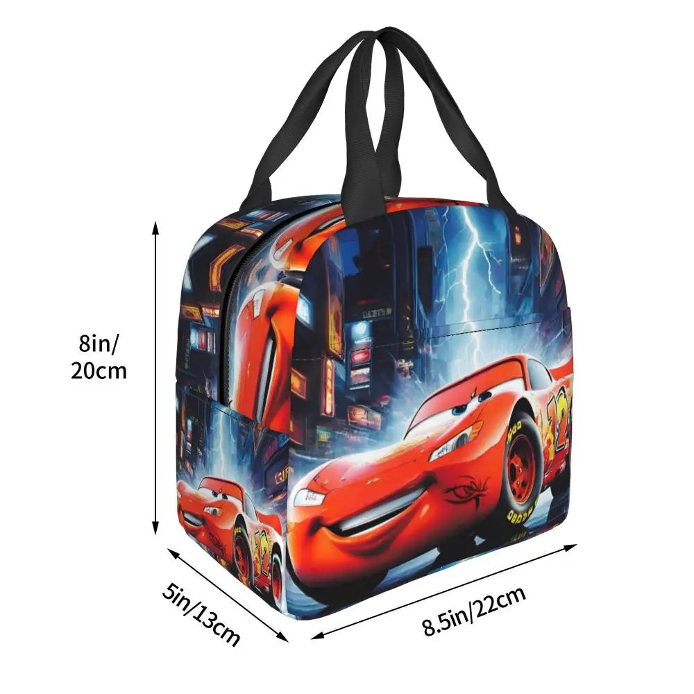 Custom Car 95 Lightning Mcqueen Insulated Lunch Bag for Women Resuable Racing Car Thermal Cooler Bento Box Office Picnic Travel