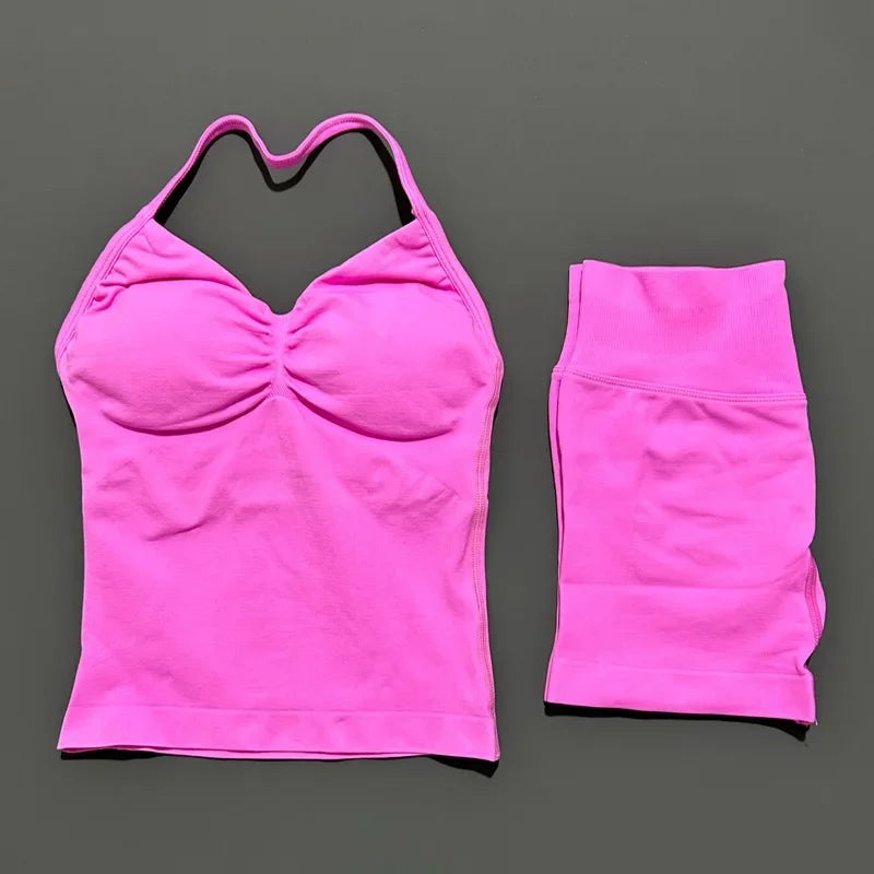 2 Pieces Sports Set Women Backless Tank Yoga Tops High Waist