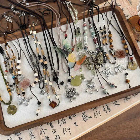 New Goth Vintage Colorful Stones Flower Pendant Necklace for Women Trendy Punk Collier Hippie Aesthetic Jewelry Christmas Gift