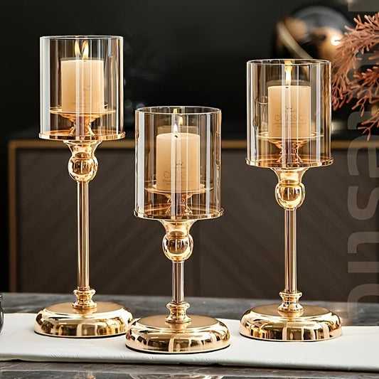 Glass Pillar Candle Holder Set Golden Silver Decorative Candlestick for Wedding Party Table Festival Decor 2026 New Fashion