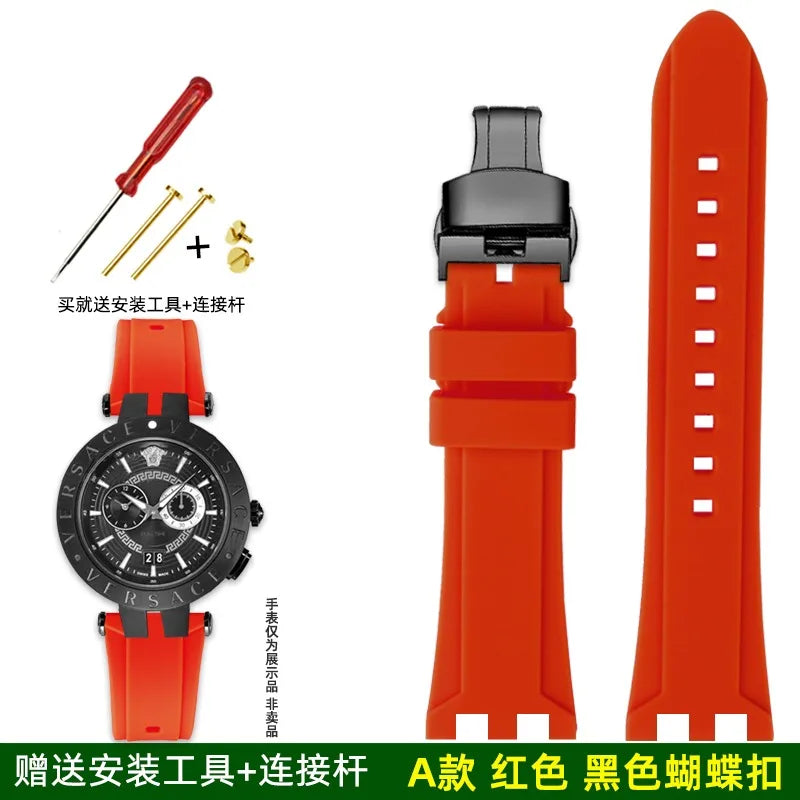 Rubber Watch Band For Versace V-RACE DUAL Series Strap Silicone Watch Accessories 24mm Waterproof Belt Notch Special Concave