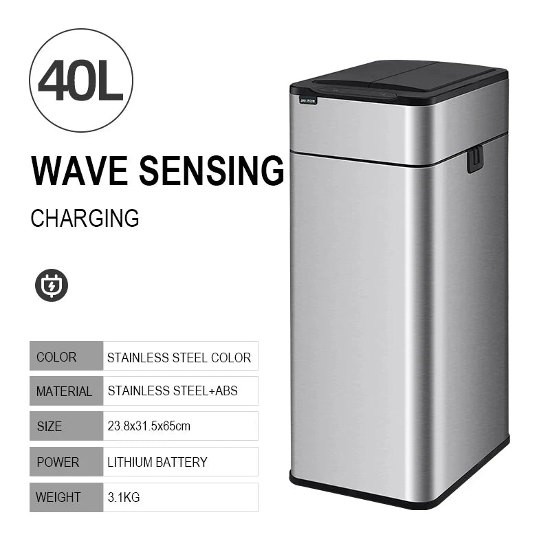 Smart Trash Can 15L 20L 30L 40L 50L 60L Stainless Steel Waste bin High Trash Cans Garbage Bin for Kitchen Trash Can Wastebasket