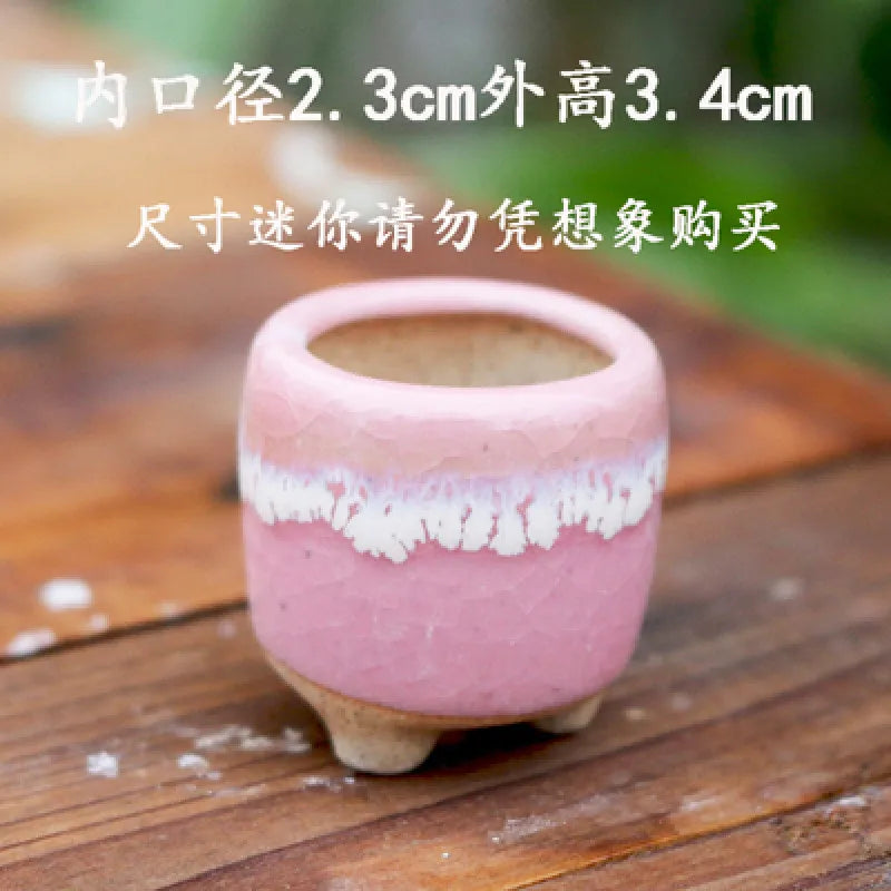 5/15pc Super Mini Succulent Flower Pot Coarse Ceramic Flow Glaze Ice Cracking Handmade Basin Breathable Minimalist Thumb Basin