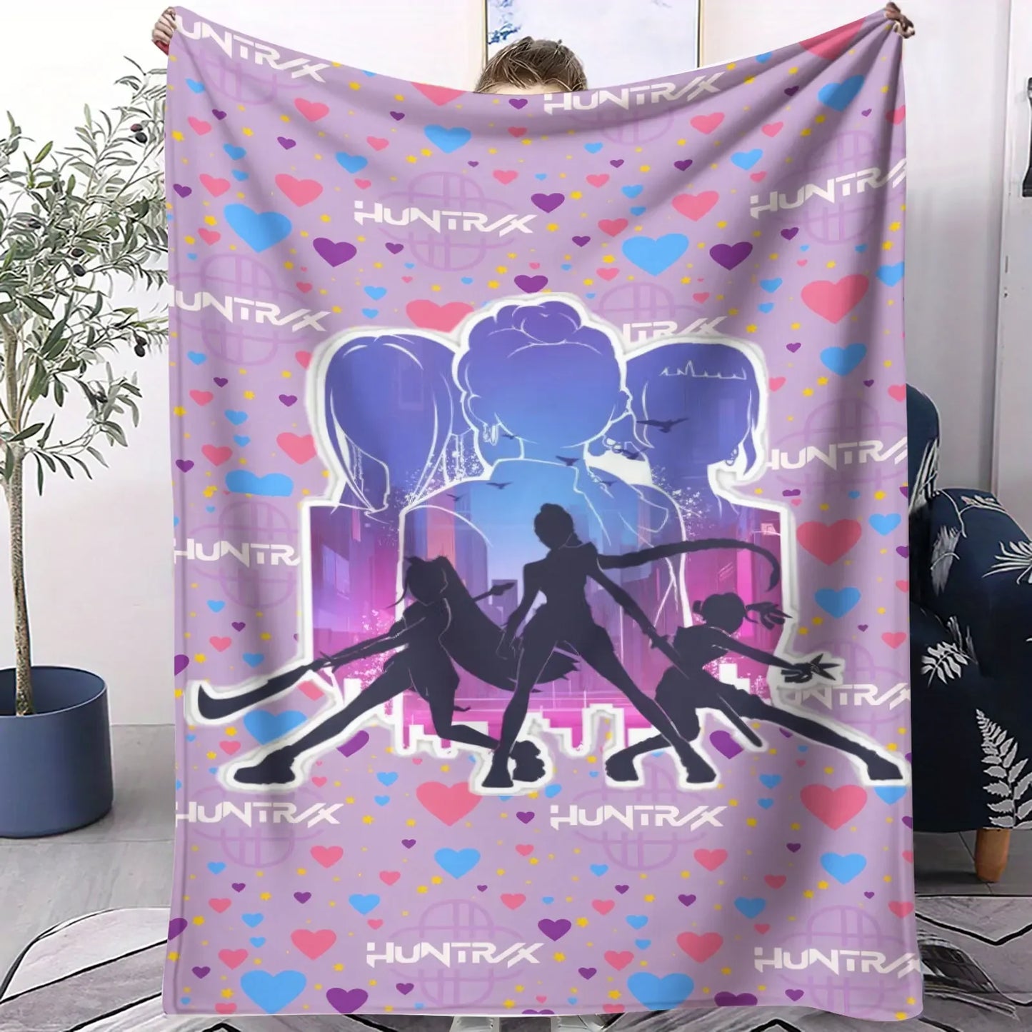 K Pop Demon Hunters Huntrix Blanket Hot Anime Flannel Throw Anime Fan Gift for Travel Camping Sofa Bed Cover Living Room Decor