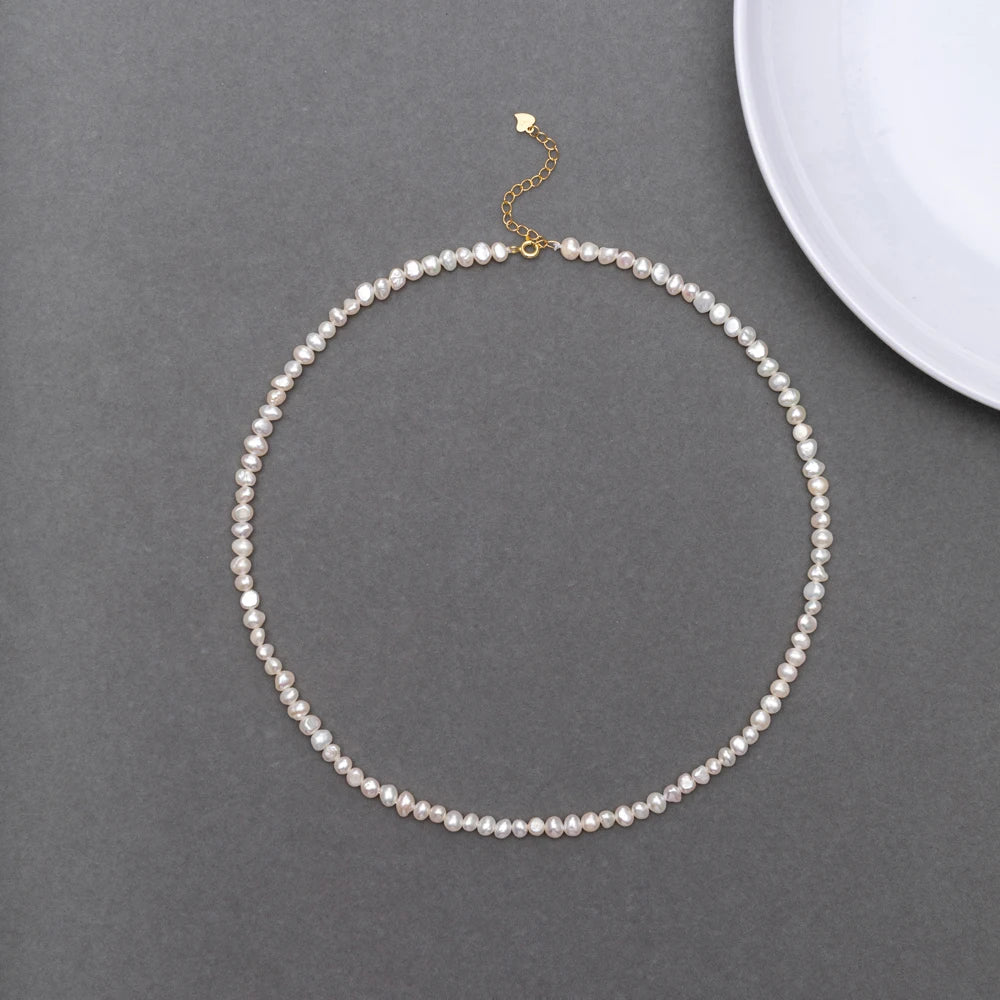 4-5mm Baroque Freshwater Pearl Necklaces with 5cm Extend Chain 925 Sterling Silver 38 45 50cm Necklaces Jewelry Gift 2026 New