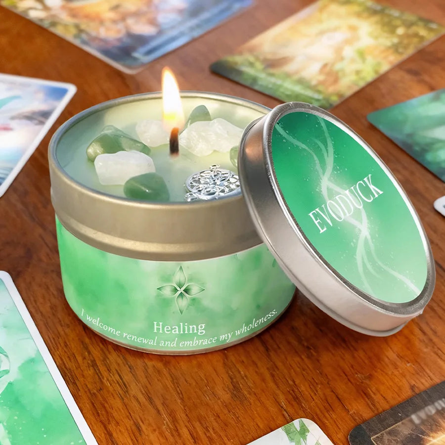 Scented Candles-3oz,Lavender&Chamomile Aroma with Healing Crystals, Great for Holiday Gifting Christmas/Halloween & Home Decor