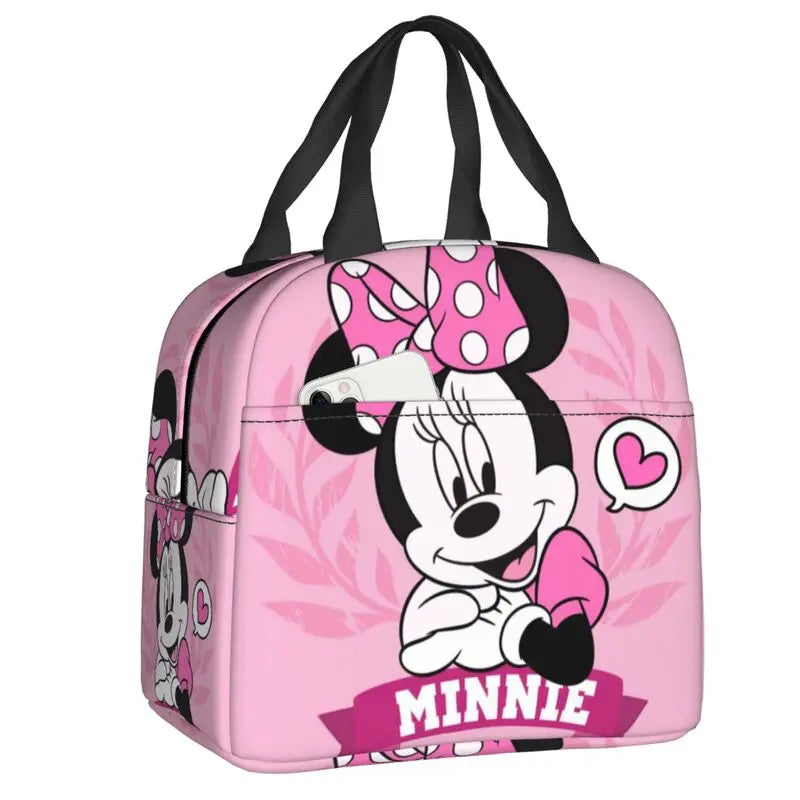 Custom Mickey Pink Minnie Mouse Lunch Bag Women Creative Design Cooler Warm Insulated Lunch Box for Kids School