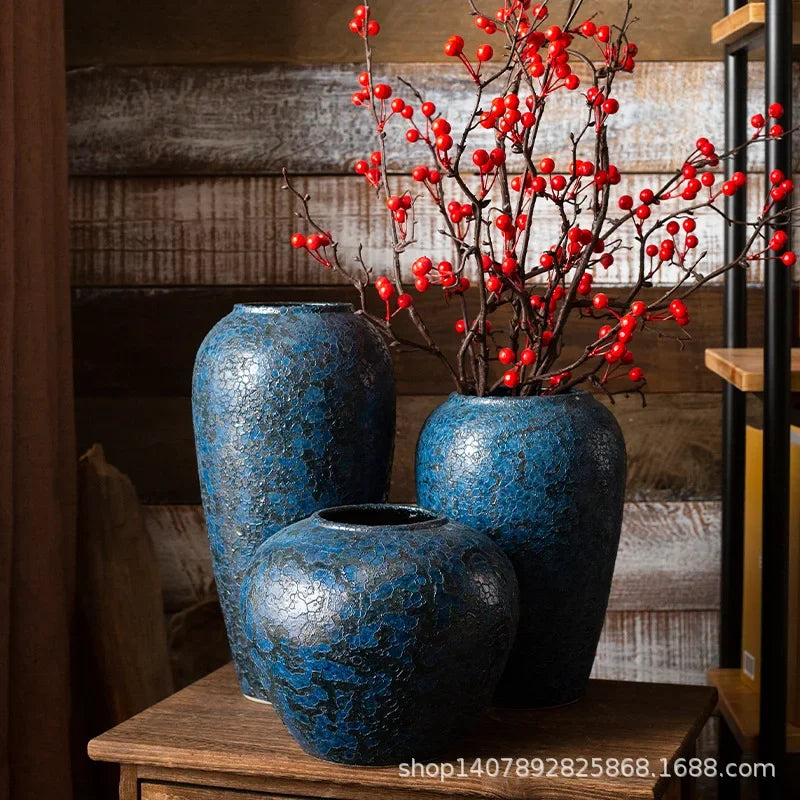 Handmade Ceramic Vase Flower Arrangement Water Raising Large Dried Flower Coarse Pottery Pot Home Decoration New