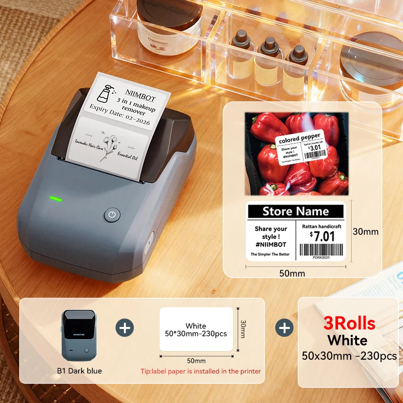NIIMBOT B1 Portable Thermal Printer With Tapes 2 Inch Adhesive Label Printer Mini Bluetooth Sticker Maker Support Smartphones PC