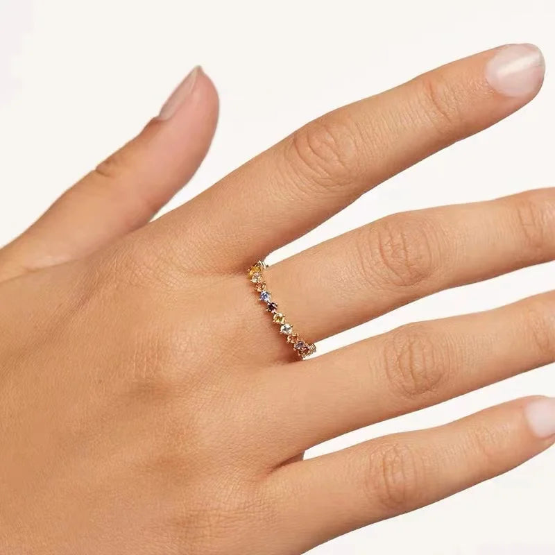 New 925 Sterling Silver Color Zircon Ring Simple Charm Personality Women Ring Birthday Party Gift for Friends Exquisite Jewelry