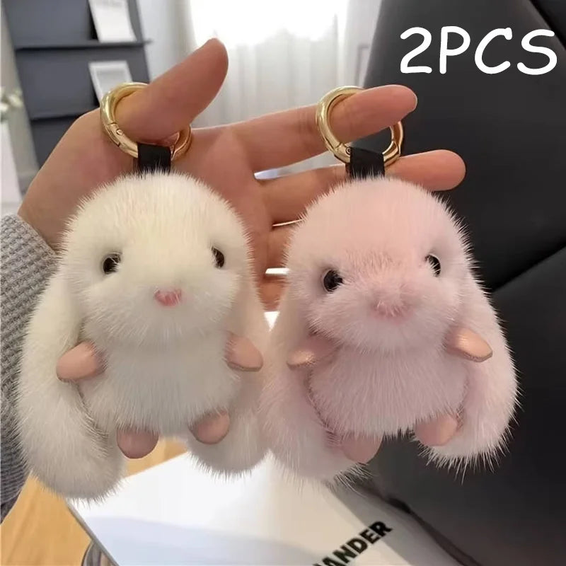 1pc Trendy Plush Rabbit White Keychain for Woman with Cute Charm Soft Toy Decorative Accessory for Bags New Year Gift Body Kit