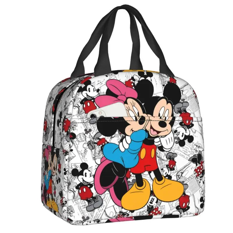 Custom Mickey Pink Minnie Mouse Lunch Bag Women Creative Design Cooler Warm Insulated Lunch Box for Kids School