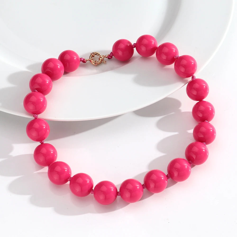 New Retro Colorful Acrylic Big Round Beads Choker Boho Trendy Handmade Knot Rope Necklaces for Women Man Statement Jewelry Gift