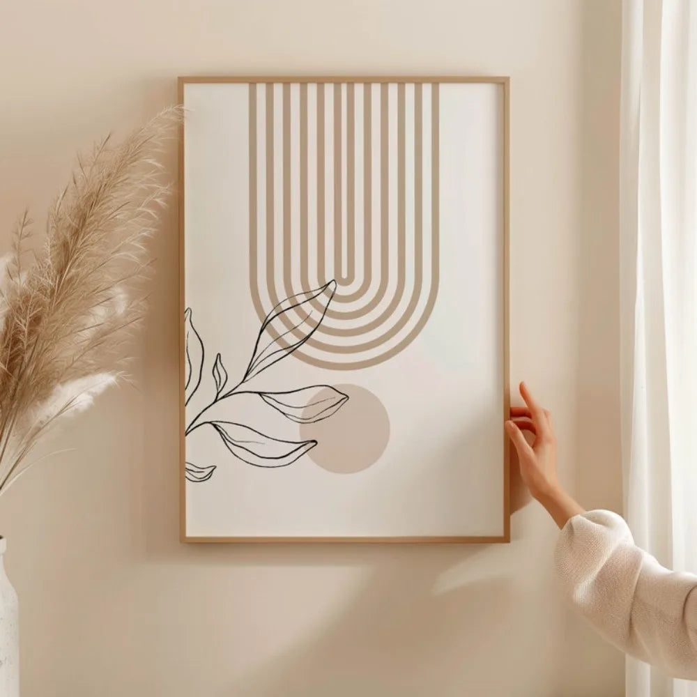 Frameless Neutral Wall Prints for Modern Minimalist Home Decor,Bohemian Plant Posters,Japanese Beige Living Room Bedroom Decor