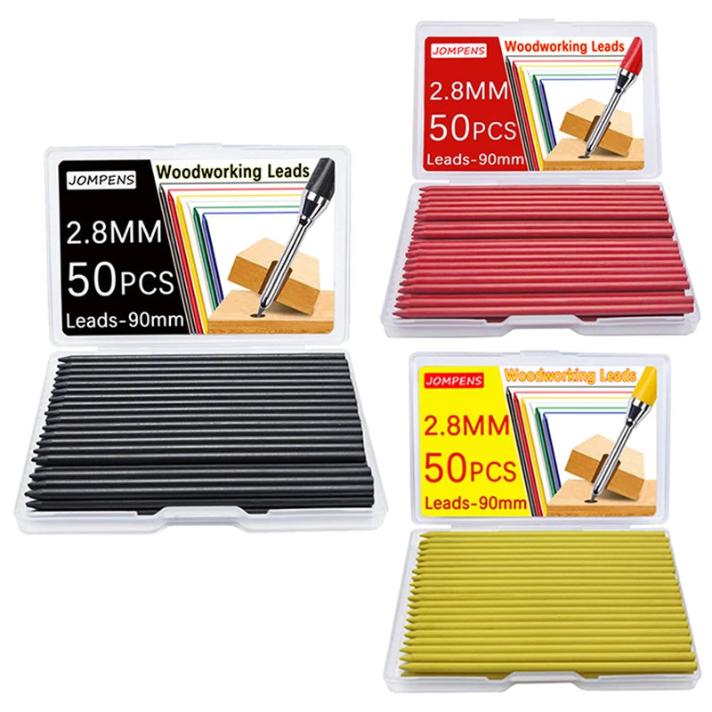 50Pcs/100Pcs Large Capacity 2B Woodworking Lead Core Black Yellow Red 2.8mm Automatic Pencil Lead Deep Hole Marked Lead Core