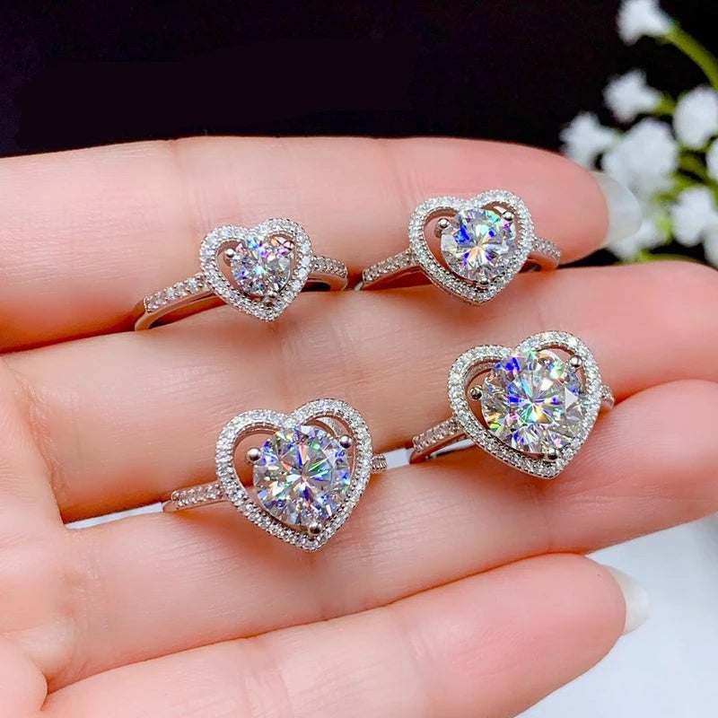 Moissanite And Zircon Ring D VVS1 Adjustable Size S925 Sliver Wedding Rings for Women Jewelry Party Fashion Top Quality Ring