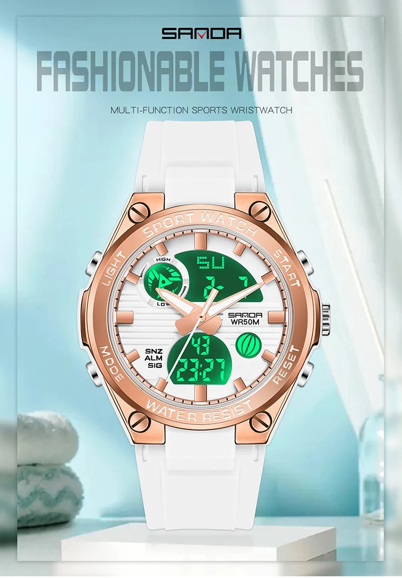 SANDA Girl Electronic Top Brand G Style LED Digital Watch Women Sport Chronograph Lady Quartz Wristwatch 50m Waterproof Female