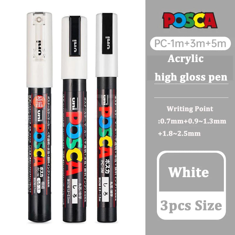 UNI Posca White Waterproof Permanent Acrylic Marker Pens Marcadores Non-fading POP Poster Pen Graffiti Advertisement Paint Pens