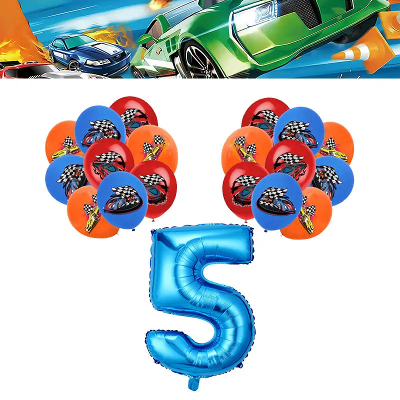 Happy Wheels Birthday Birthday Party Supplies Hot Race Car Theme Tableware Set Cups Plates Balloons Gift Bags for Kids Boys ﻿