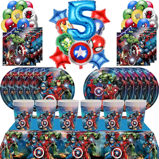 Happy Marvel Theme Avengers Birthday Decoration Set Cups Plates Tablecloth Masks Superhero Balloons Party Supplies Favors Gifts