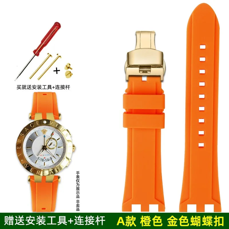 Rubber Watch Band For Versace V-RACE DUAL Series Strap Silicone Watch Accessories 24mm Waterproof Belt Notch Special Concave