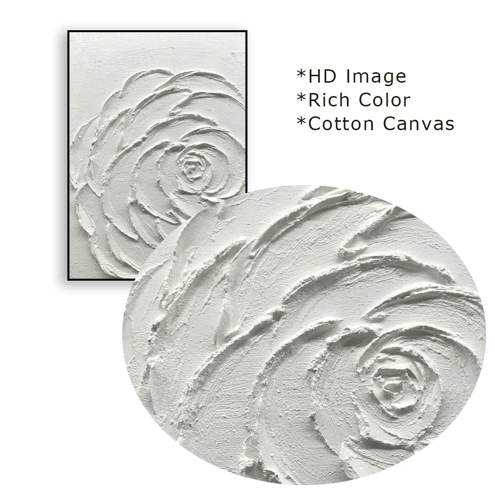White Textured Flower Painting Poster Heavy Textured Minimalist Wall Art Canvas Painting Prints Home Living Room Decoration