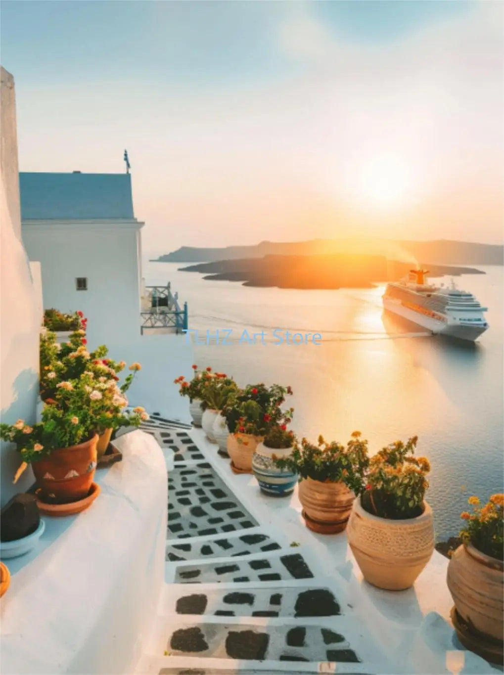 Modern Greece Summer Coast Santorini Travel Landscape Posters and Prints Canvas Printing Wall Art Picture for Living Room Decor