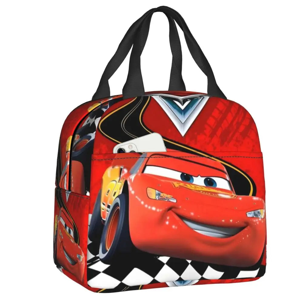 Custom Car 95 Lightning Mcqueen Insulated Lunch Bag for Women Resuable Racing Car Thermal Cooler Bento Box Office Picnic Travel