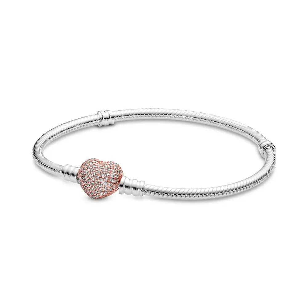 Original hot selling 925% sterling silver fashionable round heart snake bone bracelet for women DIY luxury jewelry gift making