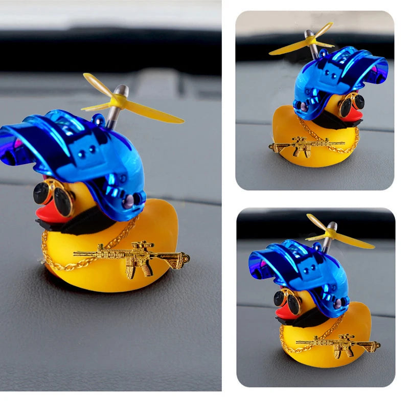 Car Cute Little Yellow Duck With Helmet Propeller Wind-breaking Wave-breaking With Toy Gun Duck Bike Motorcycle Auto Accessories