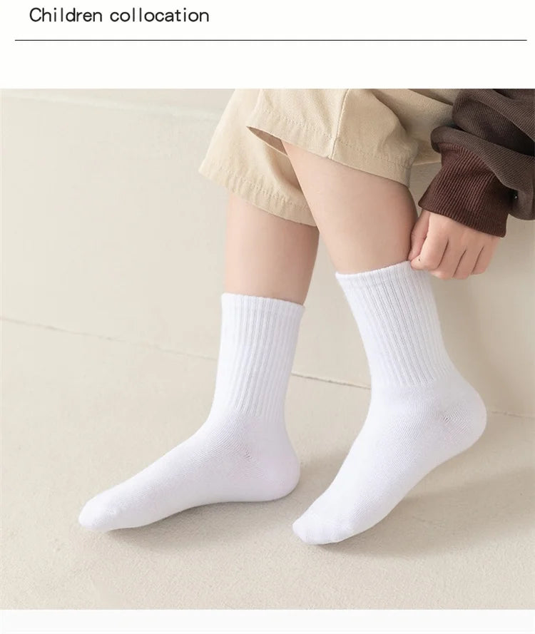 5Pairs/Set 3-13Years Baby Girls Boys Casual Sports Socks Soild Soft Cotton Four Season School Socks Black White Gray Kids Socks