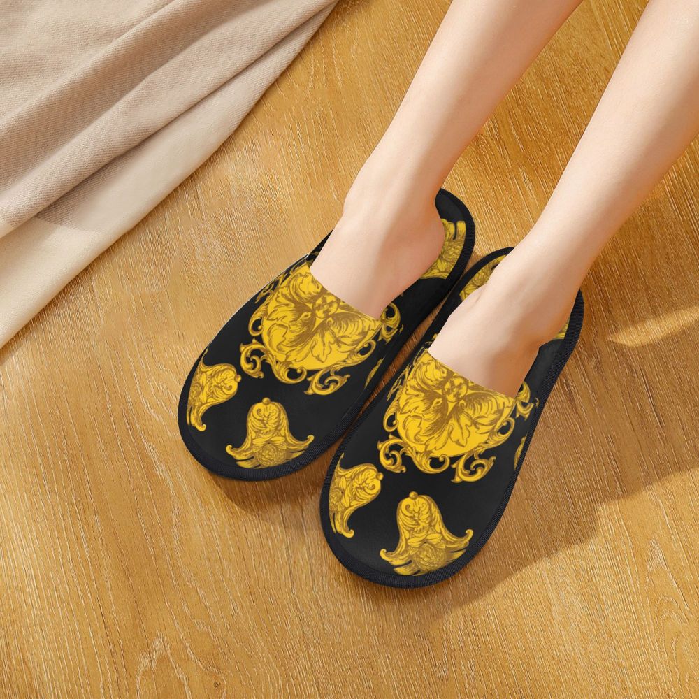 Custom Vintage Baroque Prints Greek Ornament Golden Meander Meandros Soft Scuff Memory Foam Slippers Women Hotel House Shoes
