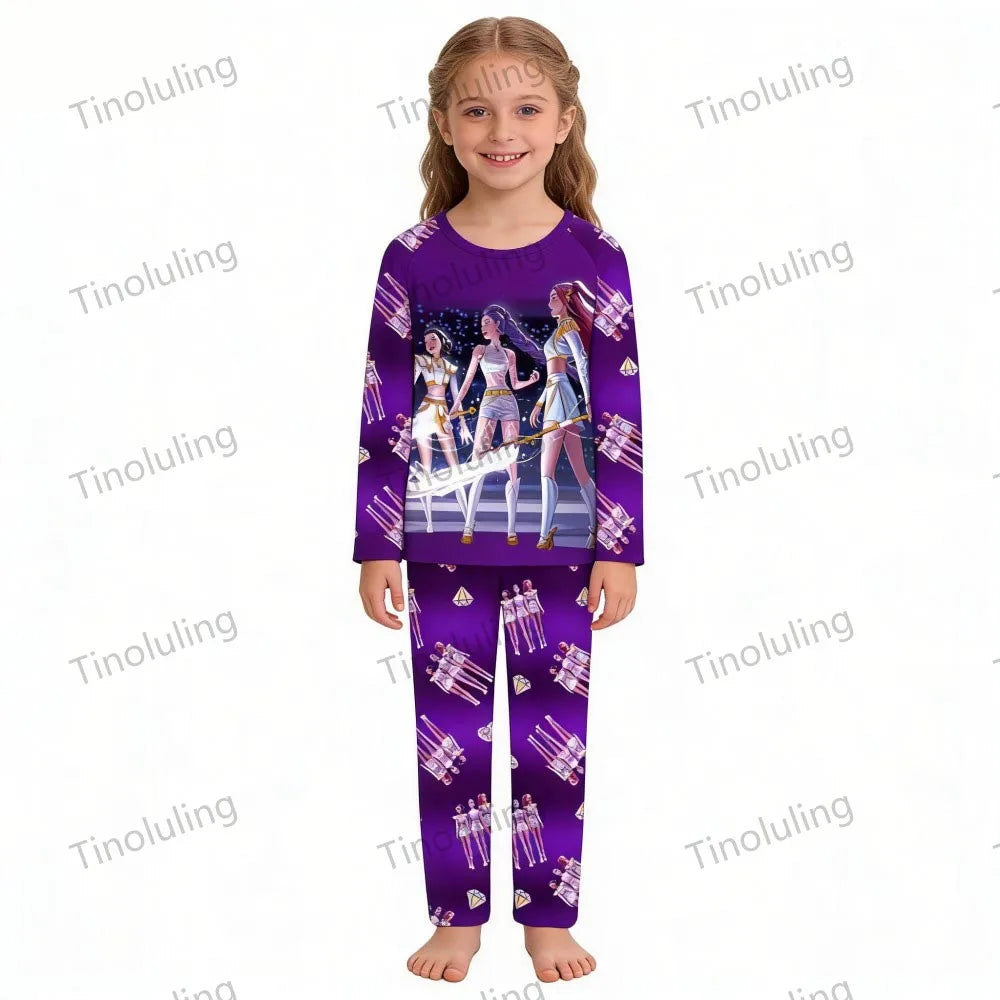 KPop Demon Hunters Huntrix Kids Pajamas Set Long Sleeve Girls Clothing 2pcs Children's Sleepwear Cartoon Boys Nightwear 3-14Y