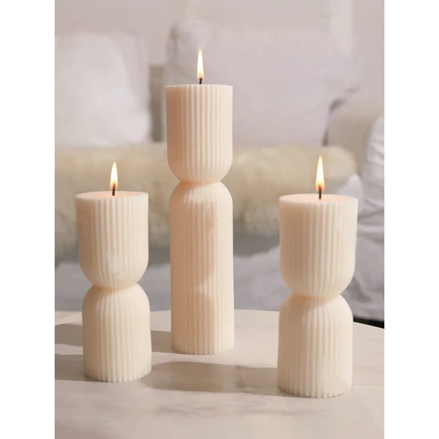 Nordic Minimalist Ribbed Cylinder Pillar Scented Candle Soy Wax Aromatherapy Candle Home Decor