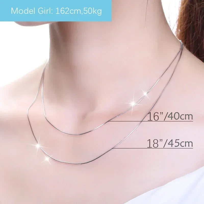 TrustDavis Real 925 Sterling Silver Necklace Water-wave Snake Beads Box Chain 40/45cm Necklace For Woman Necklace Jewelry DC25